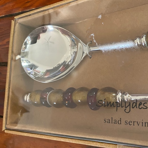 SimplyDesignz Amber Glass Handle Salad Serving Set NWT - Picture 4 of 16